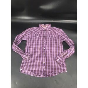 Heritage 1981 Plaid Button Up Long Sleeve Shirt Purple  Pearl Snap Medium